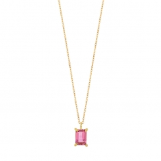 Collier Tourmaline rose taille rectangle 7x5mm, Or 750/1000