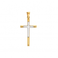 Croix bicolore en Or blanc et jaune 750/1000