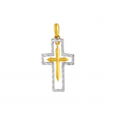 Croix en Or blanc 750/1000 aspect diamanté avec pendant croix en Or jaune 750/1000