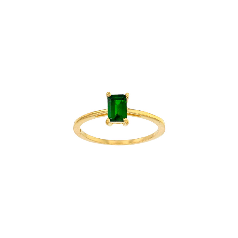 Bague solitaire Diopside taille rectangle 6x4mm, Or 750/1000