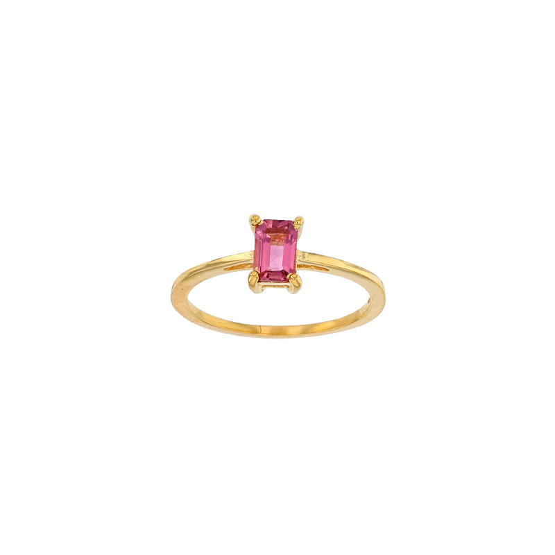 Bague solitaire Tourmaline rose taille rectangle 6x4mm, Or 750/1000