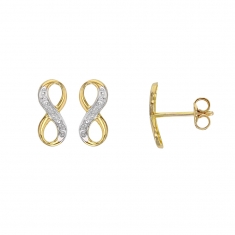 Boucles d'oreilles Or blanc et or jaune 750/1000 avec oxydes de zirconium symbole infini