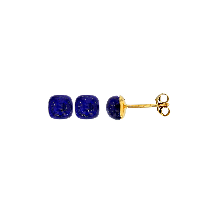 Boucles d'oreilles puces Lapis-lazuli bombé, Or 750/1000