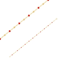 Bracelet maille forçat Or 750/1000 avec perles résine rouges