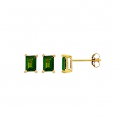 Boucles d'oreilles puces Diopside taille rectangle 6x4mm, Or 750/1000