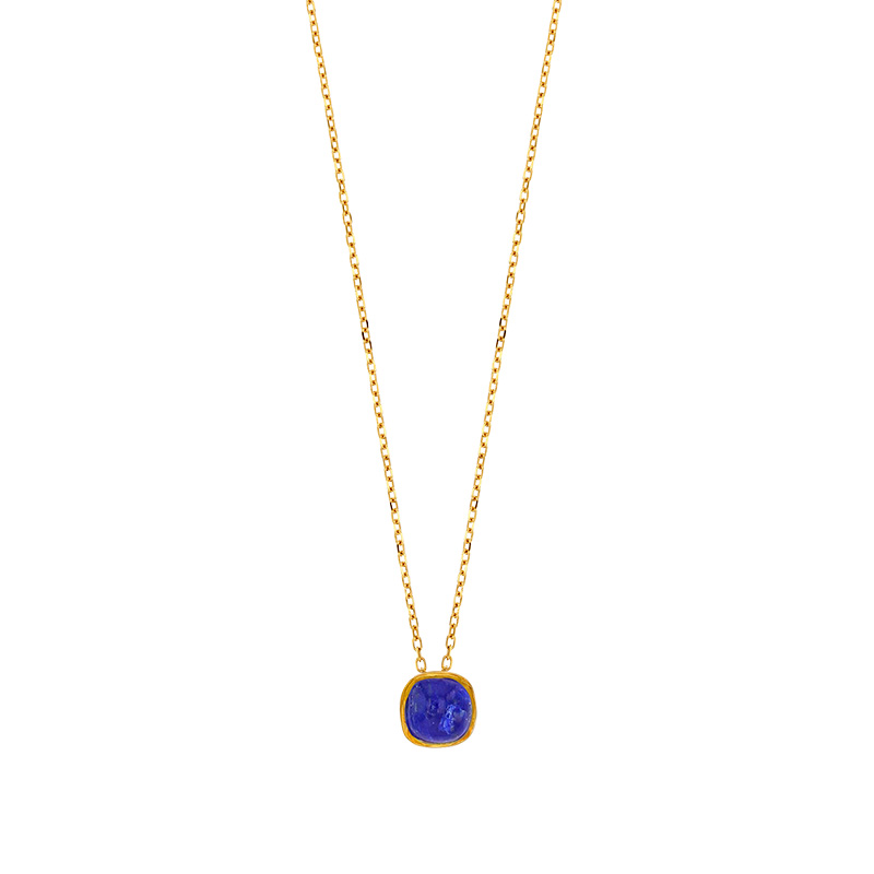 Collier orné d'un Lapis-lazuli bombé, chaîne fine Or 750/1000