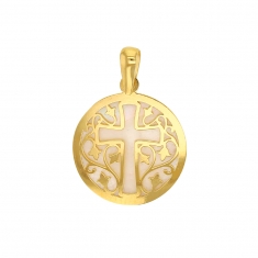 Médaille ajourée Or 750/1000 et nacre motif croix