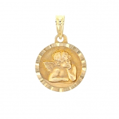 Médaille ronde Or 750/1000 - Ange Raphaël avec contour ciselé