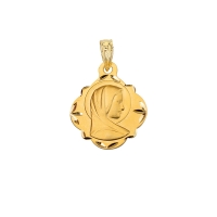 Médaille Vierge Marie avec motif fleur diamantée en Or 750/1000