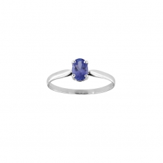 Bague solitaire Tanzanite ovale 6x4mm serti 4 griffes, Or blanc 750/1000
