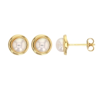 Boucles d'oreilles rondes Or 750/1000 avec perle d'eau douce forme bouton