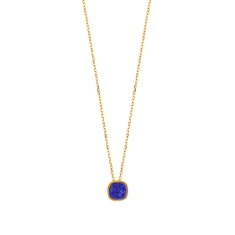 Collier orné d'un Lapis-lazuli bombé, chaîne fine Or 750/1000