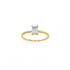 Bague solitaire Aigue-marine taille rectangle 6x4mm, Or 750/1000