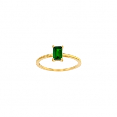 Bague solitaire Diopside taille rectangle 6x4mm, Or 750/1000
