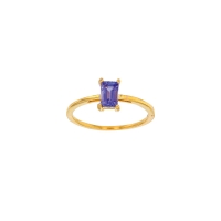 Bague solitaire Tanzanite taille rectangle 6x4mm, Or 750/1000