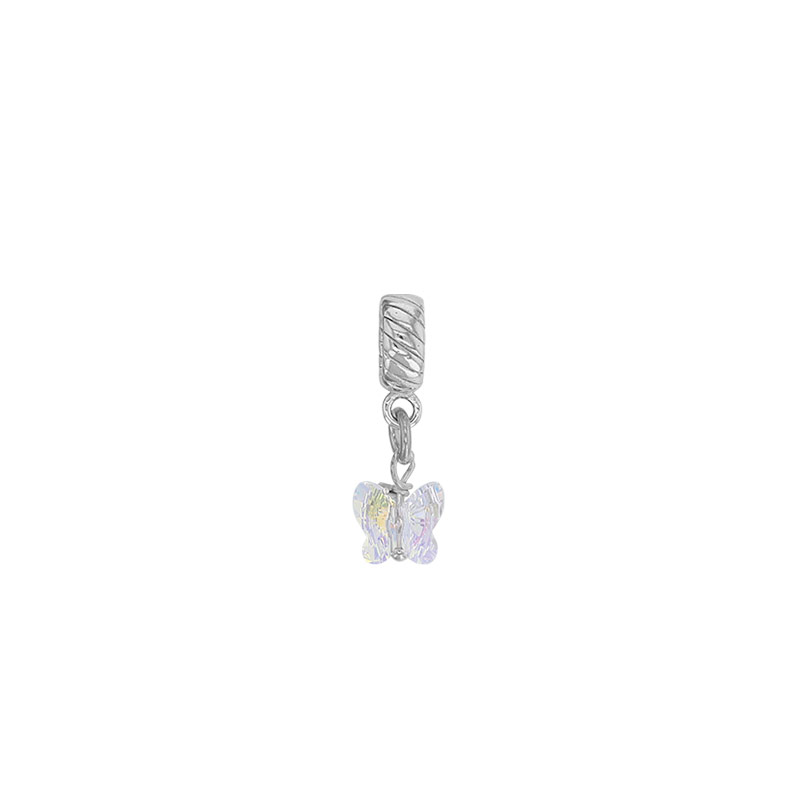 Pampille Papillon en argent 925/1000 rhodié avec cristal blanc
