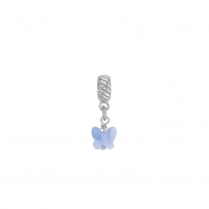 Pampille Papillon en argent 925/1000 rhodié avec cristal bleu clair