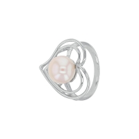 Bague en argent 925/1000 rhodié en forme de coeurs avec Perle d'eau douce blanche