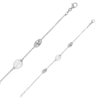 Bracelet perle d'eau douce blanche baroque de culture, argent 925/1000 rhodié