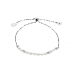 Bracelet réglable perles d'eau douce blanches de culture, argent 925/1000 rhodié