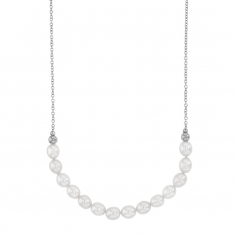 Collier fermoir réglable perles d'eau douce blanches de culture, argent 925/1000 rhodié