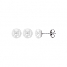 Boucles d'oreilles puces en argent 925/1000 rhodié avec Perles d'eau douce blanches