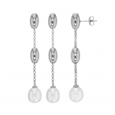 Pendantes perles d'eau douce de culture, formes ovales fantaisie en argent 925/1000 rhodié