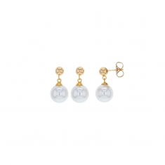 Boucles d'oreilles pendantes perles de Majorque blanches 12mm, laiton doré