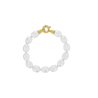 Bracelet à fermoir en laiton doré avec perles de Majorque baroques blanches