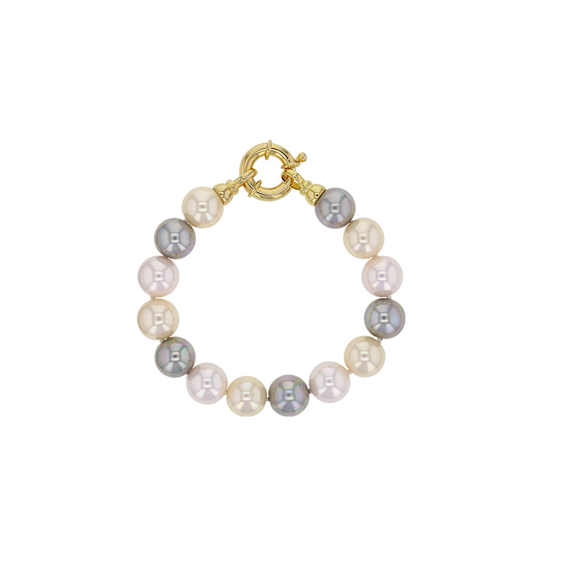 Bracelet avec fermoir anneau marin en laiton et perles de Majorque rose, champagne, grises