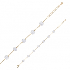 Bracelet perles de Majorques rondes blanches 8mm, laiton doré