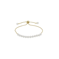 Bracelet réglable en maille Vénitienne laiton doré avec perles de Majorque blanches
