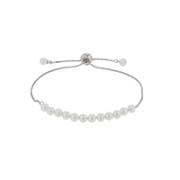Bracelet réglable en maille Vénitienne laiton rhodié avec perles de Majorque blanches