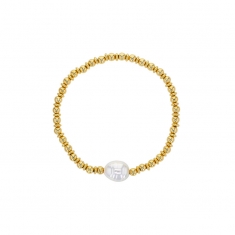 Bracelet élastique perles laiton doré et perle de Majorque baroque blanche