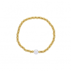 Bracelet élastique perles laiton doré et perle de Majorque blanche