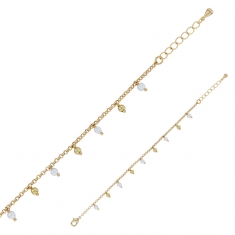 Bracelet pampilles perles de Majorque blanches et perles laiton doré