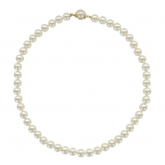 Collier avec Perles de Majorque blanches ø 8 mm et fermoir rond en plaqué or