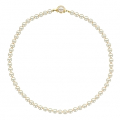 Collier orné de perles de Majorque blanches 6 mm avec fermoir rond plaqué or