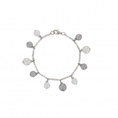 Bracelet avec chaîne en laiton rhodié et perles de Majorque blanches et grises