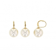 Dormeuses Perles de Majorque blanches 14mm, fermoir plaqué or