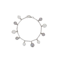 Bracelet avec chaîne en laiton rhodié et perles de Majorque blanches et grises