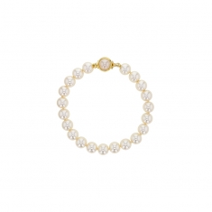 Bracelet avec Perles de Majorque blanches ø 8 mm et fermoir rond en plaqué or