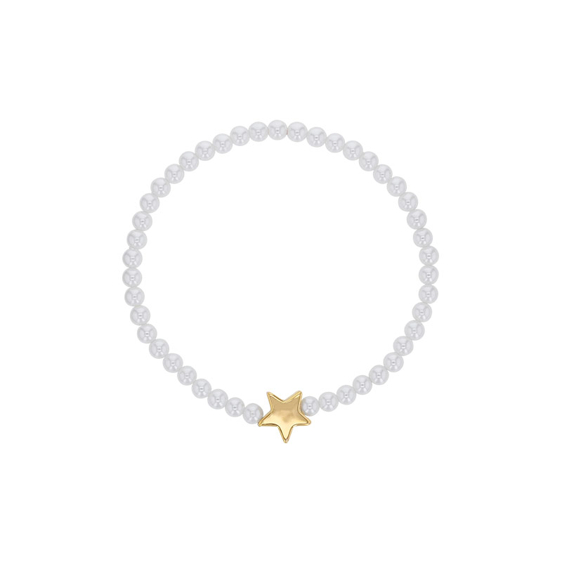 Bracelet élastique perles de Majorque orné d'une croix laiton doré