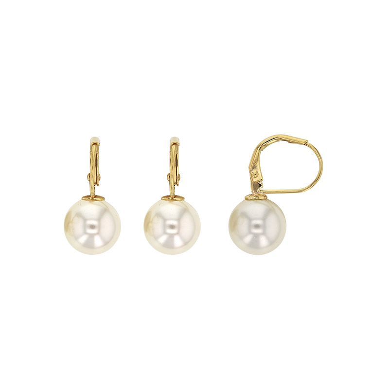 Dormeuses Perles de Majorque blanches 14mm, fermoir plaqué or