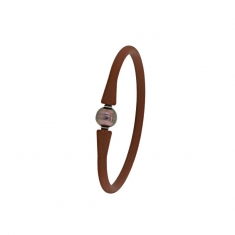 Bracelet acier/silicone marron avec perle de Tahiti cerclée baroque de culture