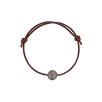 Bracelet perle de Tahiti cerclée de culture, cordon cuir réglable marron