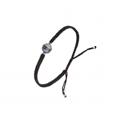 Bracelet perle de Tahiti de culture cerclée baroque, cordon réglable coton tressé noir