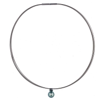 Collier perle de Tahiti ronde de culture, câble acier gris avec fermoir baïonnette