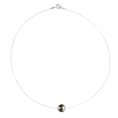 Collier perle de Tahiti cerclée baroque de culture avec câble nylon réglable