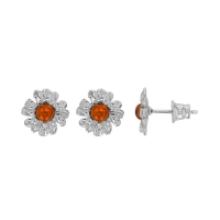 Boucles d'oreilles ambre en forme fleur, argent 925/1000 rhodié
